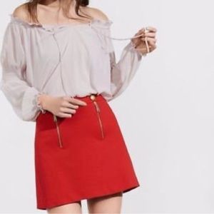 NWT Express Cherry Red Size 8 With Gold Decorations A-Line Mini Skirt